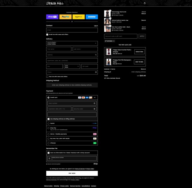 Dolls Kill checkout page showing Dolls Kill discount code box | Screenshot taken by SimplyCodes community member on Aug 19, 2025