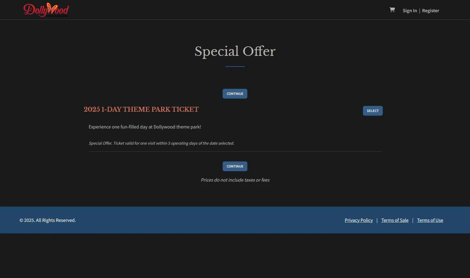 Dollywood Parks & Resorts checkout page showing Dollywood Parks & Resorts promo code box | Screenshot taken by SimplyCodes community member on Oct 24, 2025