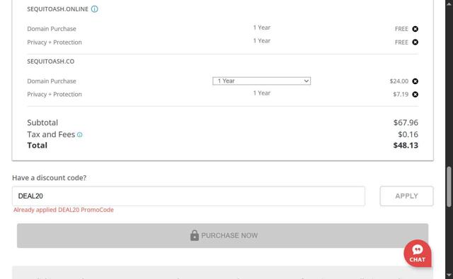 Domain.com checkout page showing Domain.com promo code box | Screenshot taken by SimplyCodes community member on Aug 22, 2025