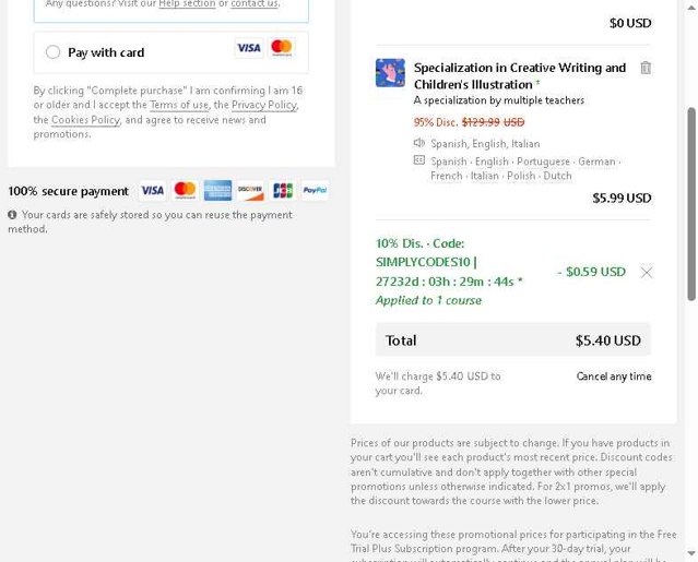 Domestika checkout page showing Domestika discount code box | Screenshot taken by SimplyCodes community member on Jul 21, 2025