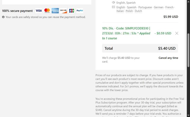 Domestika checkout page showing Domestika discount code box | Screenshot taken by SimplyCodes community member on Jul 21, 2025