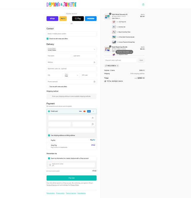 Domino & Juliette checkout page showing Domino & Juliette promo code box | Screenshot taken by SimplyCodes community member on Sep 17, 2025