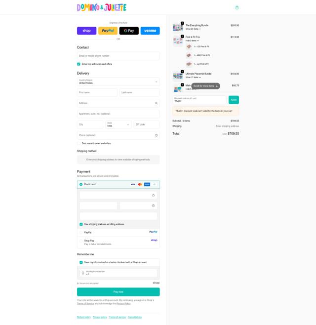 Domino & Juliette checkout page showing Domino & Juliette promo code box | Screenshot taken by SimplyCodes community member on Sep 21, 2025