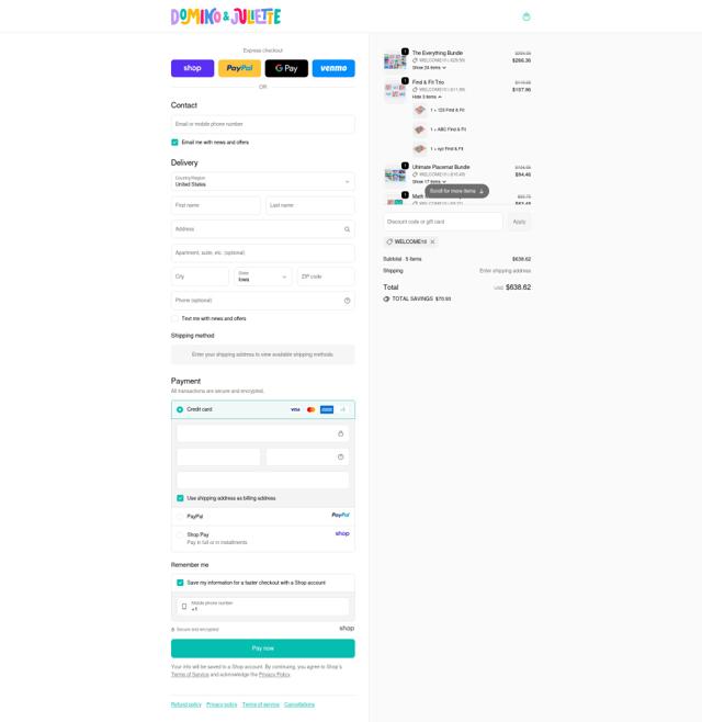 Domino & Juliette checkout page showing Domino & Juliette promo code box | Screenshot taken by SimplyCodes community member on Sep 21, 2025
