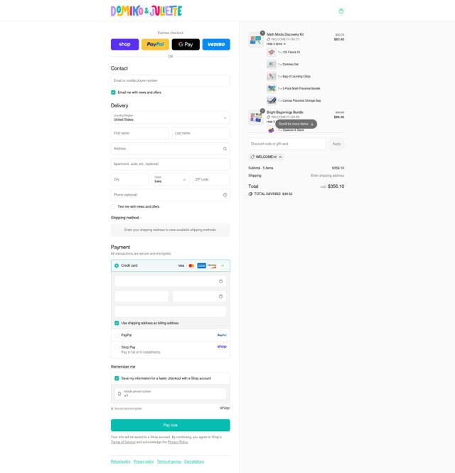 Domino & Juliette checkout page showing Domino & Juliette promo code box | Screenshot taken by SimplyCodes community member on Sep 4, 2025