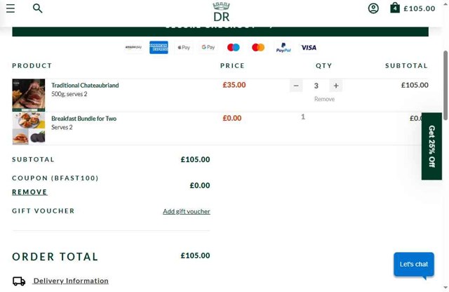 Donald Russell checkout page showing Donald Russell discount code box | Screenshot taken by SimplyCodes community member on Aug 5, 2025