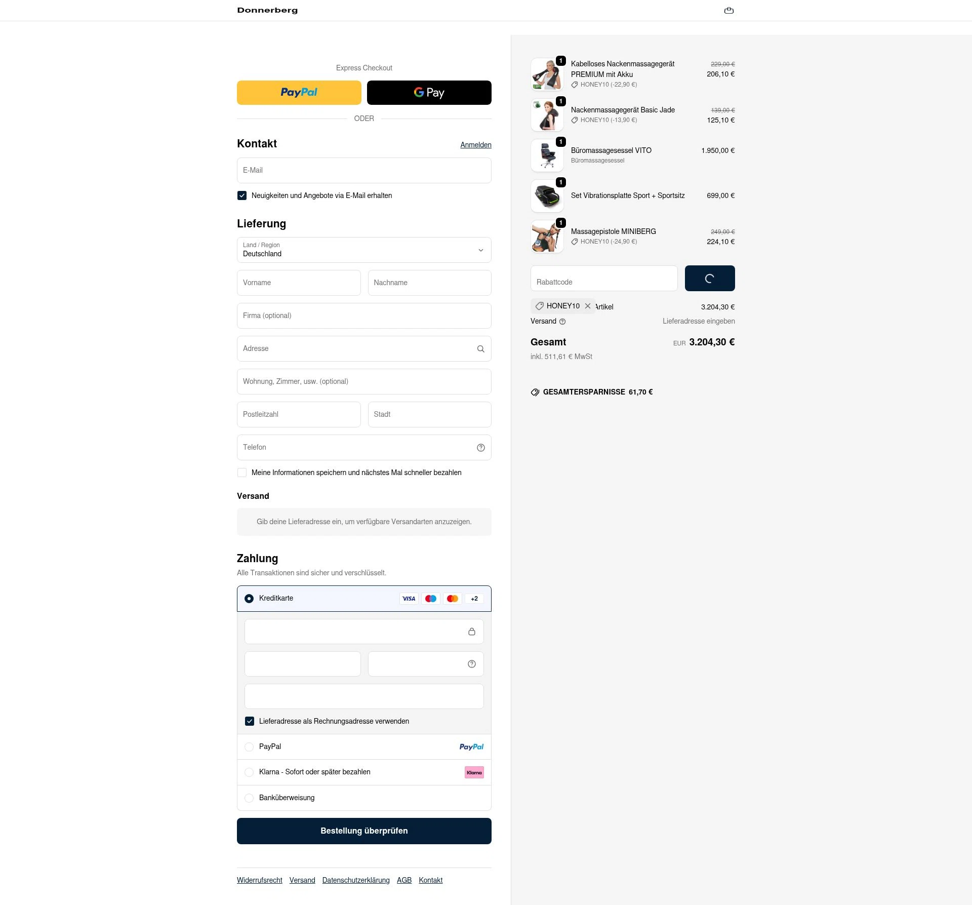 Donnerberg checkout page showing Donnerberg promo code box | Screenshot taken by SimplyCodes community member on Jan 2, 2026
