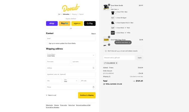 Donut Media checkout page showing Donut Media discount code box | Screenshot taken by SimplyCodes community member on Sep 10, 2025
