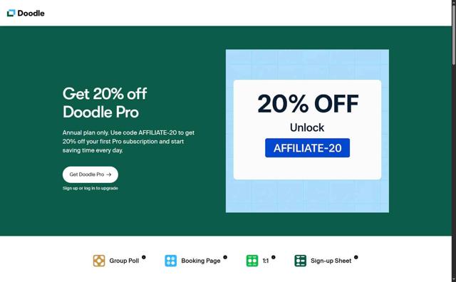 Doodle checkout page showing Doodle promo code box | Screenshot taken by SimplyCodes community member on Sep 2, 2025