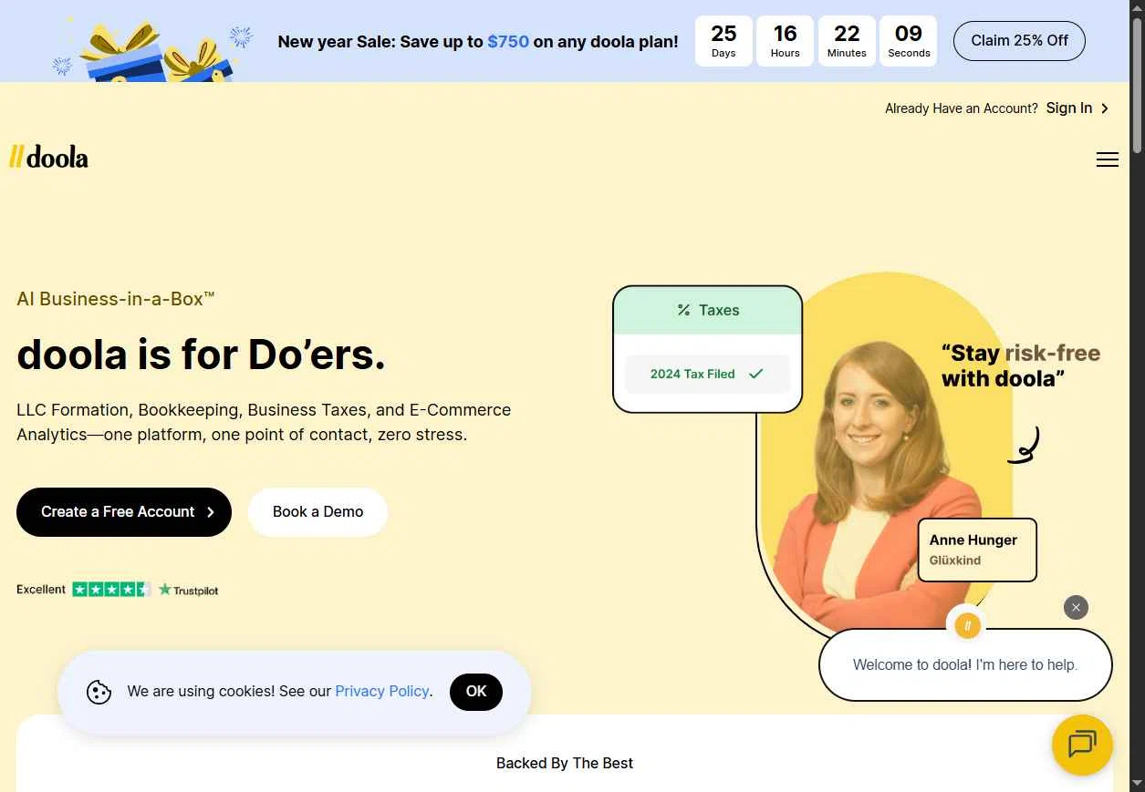 Doola checkout page showing Doola coupon code box | Screenshot taken by SimplyCodes community member on Jan 6, 2026