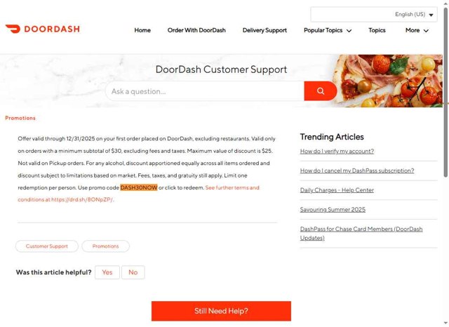 DoorDash checkout page showing DoorDash promo code box | Screenshot taken by SimplyCodes community member on Jul 13, 2025