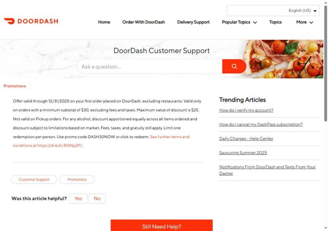 DoorDash checkout page showing DoorDash promo code box | Screenshot taken by SimplyCodes community member on Jul 10, 2025