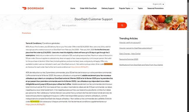 DoorDash checkout page showing DoorDash promo code box | Screenshot taken by SimplyCodes community member on Jul 9, 2025