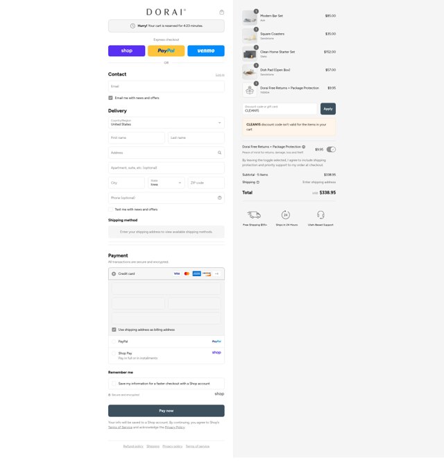 Dorai Home checkout page showing Dorai Home discount code box | Screenshot taken by SimplyCodes community member on Sep 2, 2025
