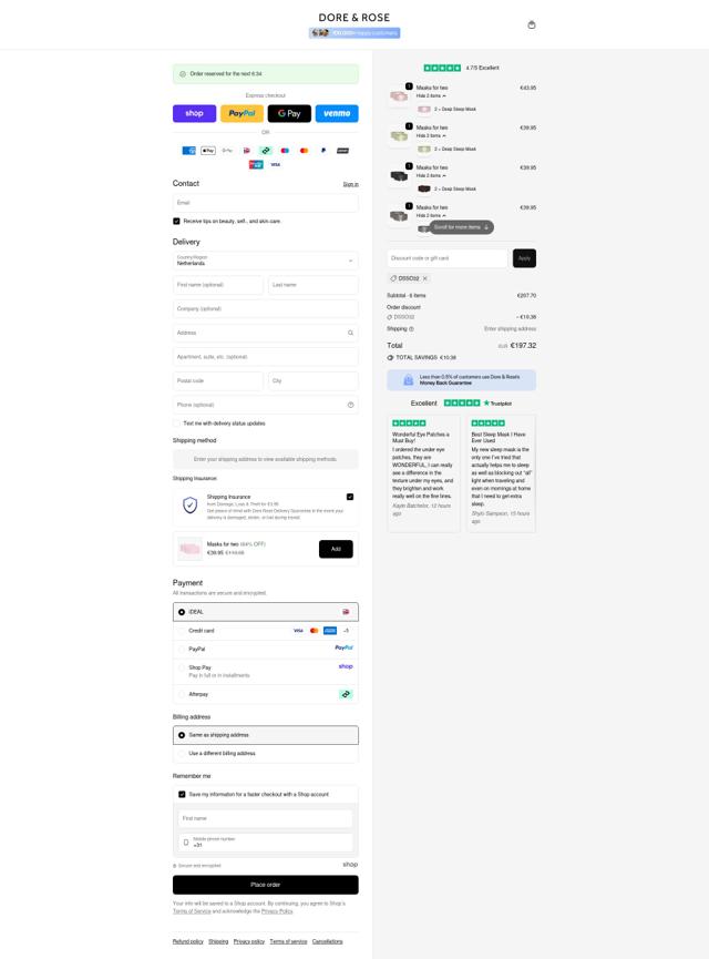 Dore & Rose checkout page showing Dore & Rose discount code box | Screenshot taken by SimplyCodes community member on Sep 22, 2025