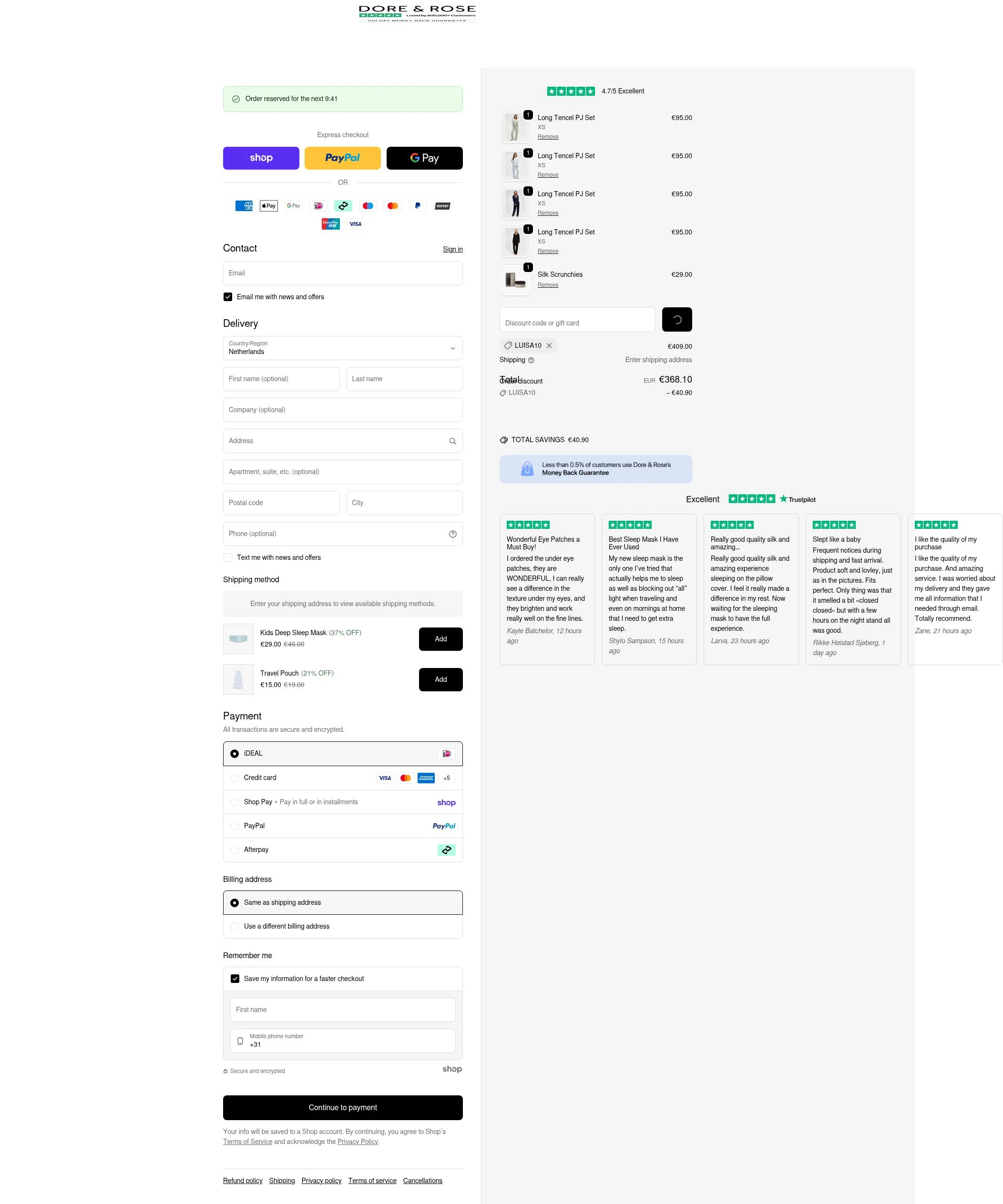 Dore & Rose checkout page showing Dore & Rose discount code box | Screenshot taken by SimplyCodes community member on Jan 28, 2026