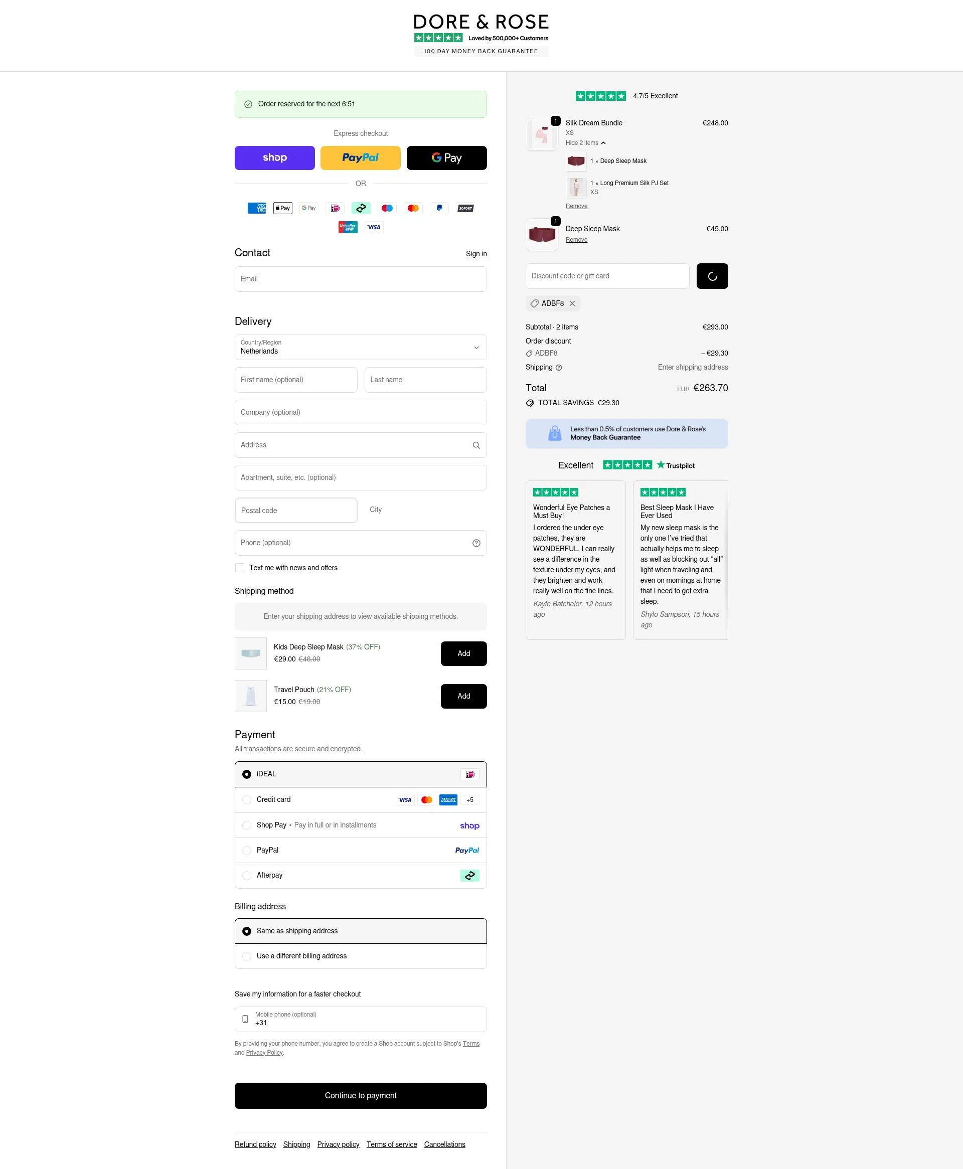 Dore & Rose checkout page showing Dore & Rose discount code box | Screenshot taken by SimplyCodes community member on Feb 19, 2026