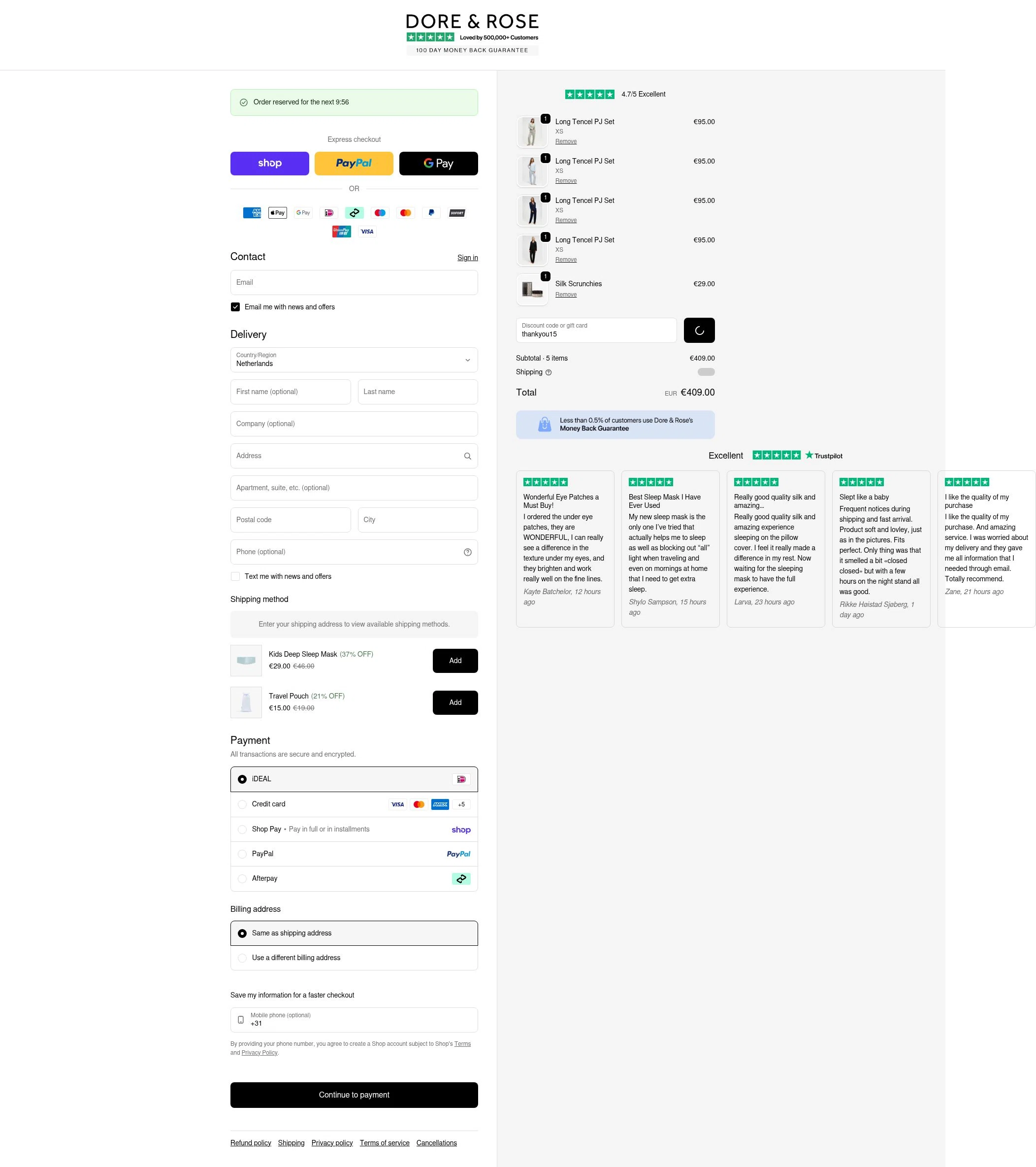 Dore & Rose checkout page showing Dore & Rose discount code box | Screenshot taken by SimplyCodes community member on Jan 30, 2026