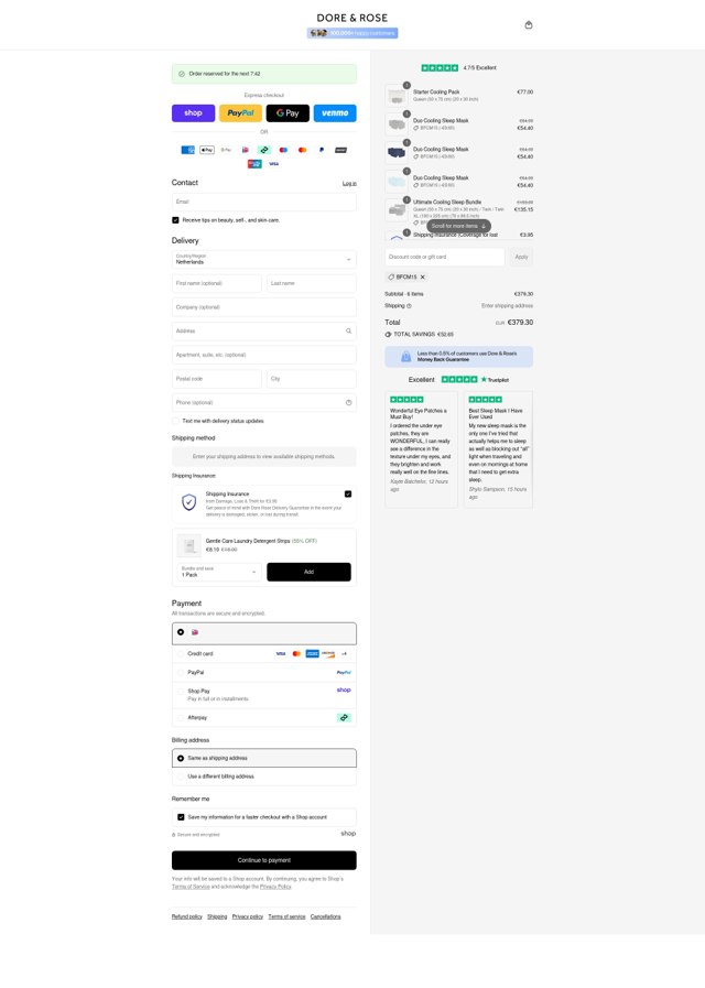 Dore & Rose checkout page showing Dore & Rose discount code box | Screenshot taken by SimplyCodes community member on Sep 1, 2025