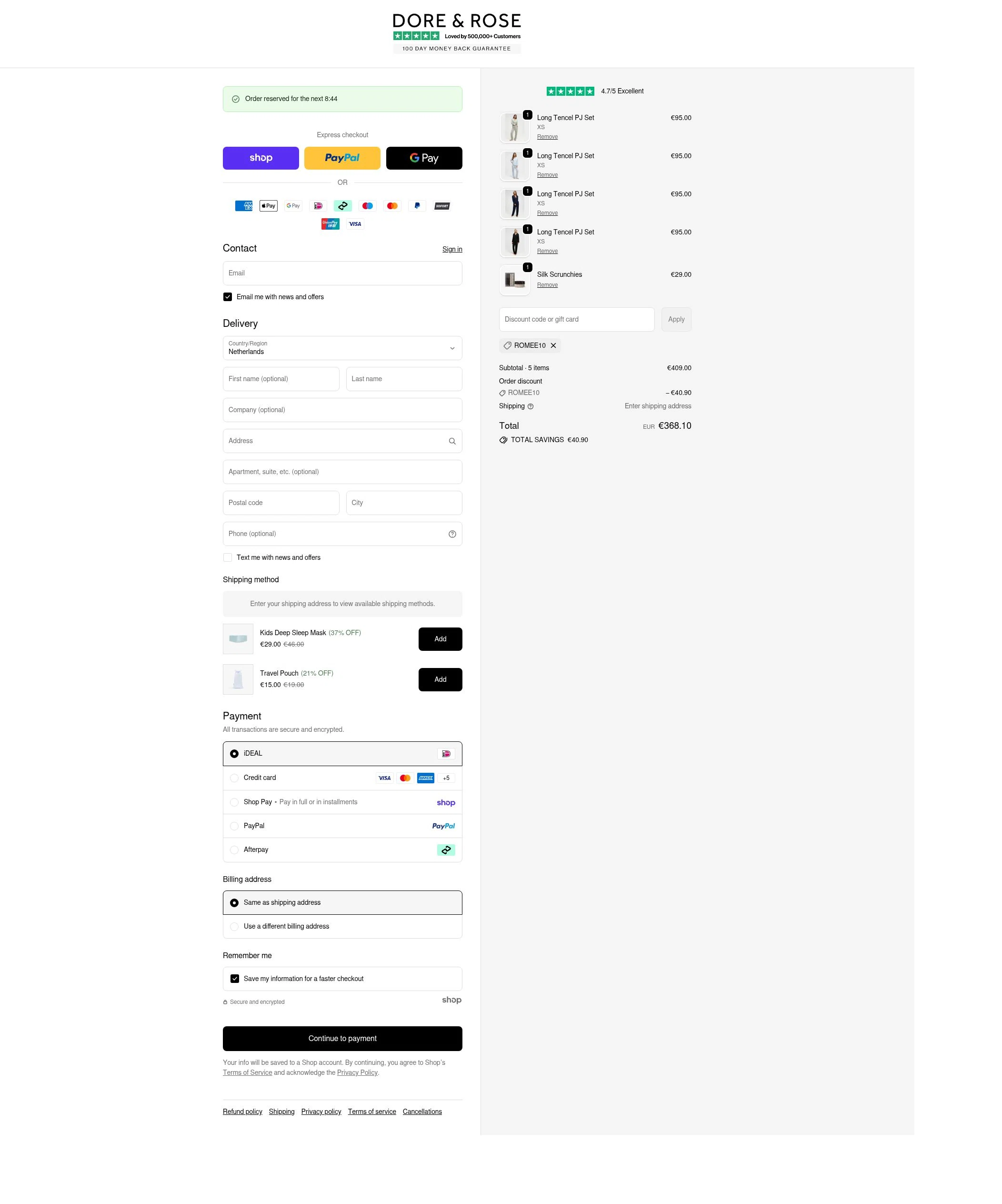 Dore & Rose checkout page showing Dore & Rose discount code box | Screenshot taken by SimplyCodes community member on Jan 28, 2026