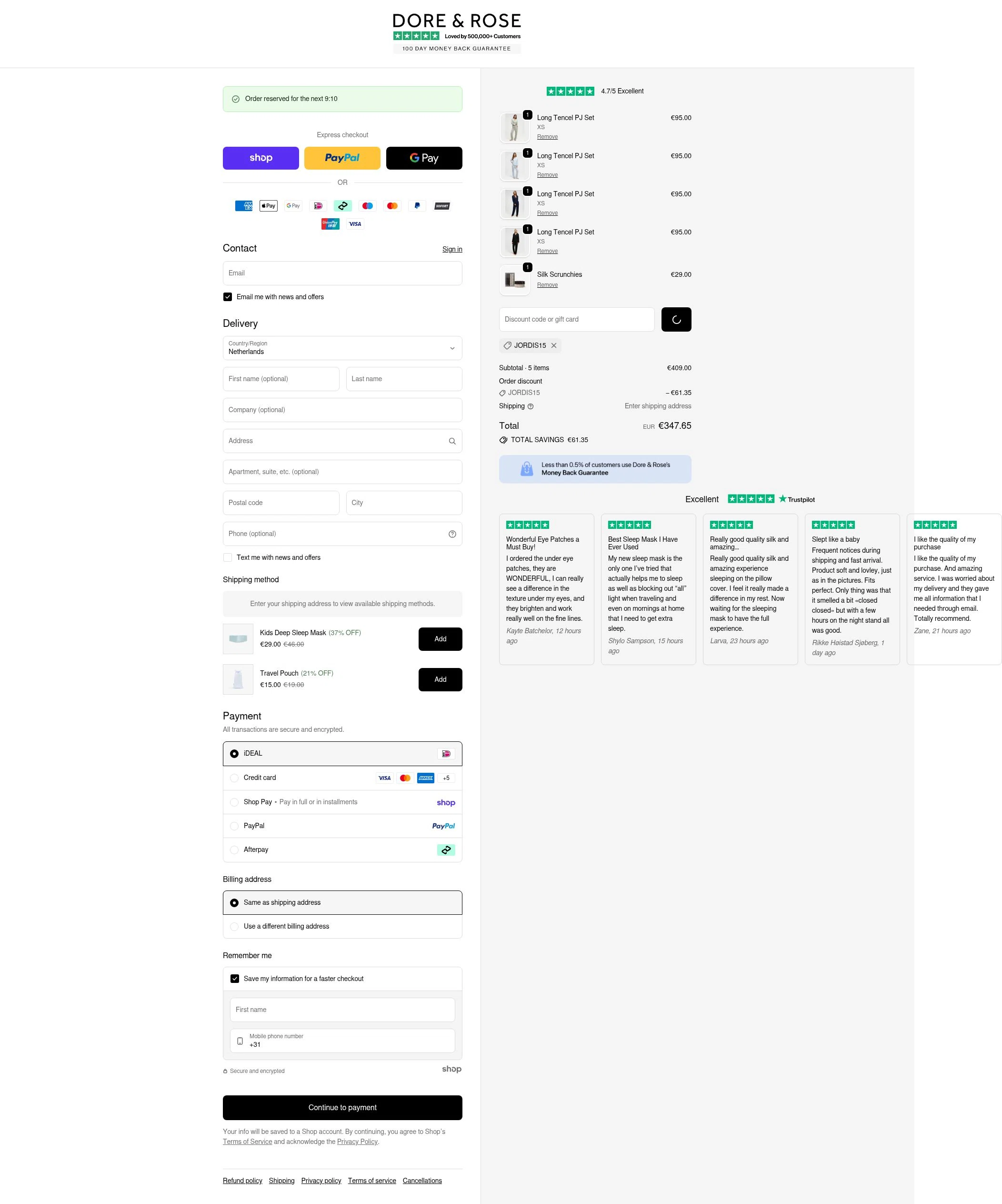 Dore & Rose checkout page showing Dore & Rose discount code box | Screenshot taken by SimplyCodes community member on Jan 28, 2026