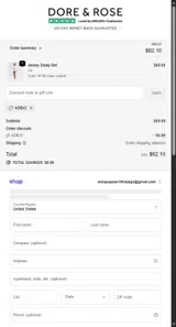 Dore & Rose coupon verification screenshot