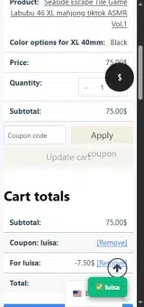 luisa coupon verification screenshot