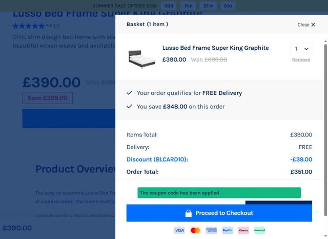 Dormeo checkout page showing Dormeo promo code box | Screenshot taken by SimplyCodes community member on Jul 1, 2025