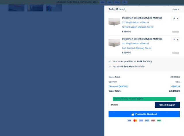 Dormeo checkout page showing Dormeo promo code box | Screenshot taken by SimplyCodes community member on Jul 8, 2025