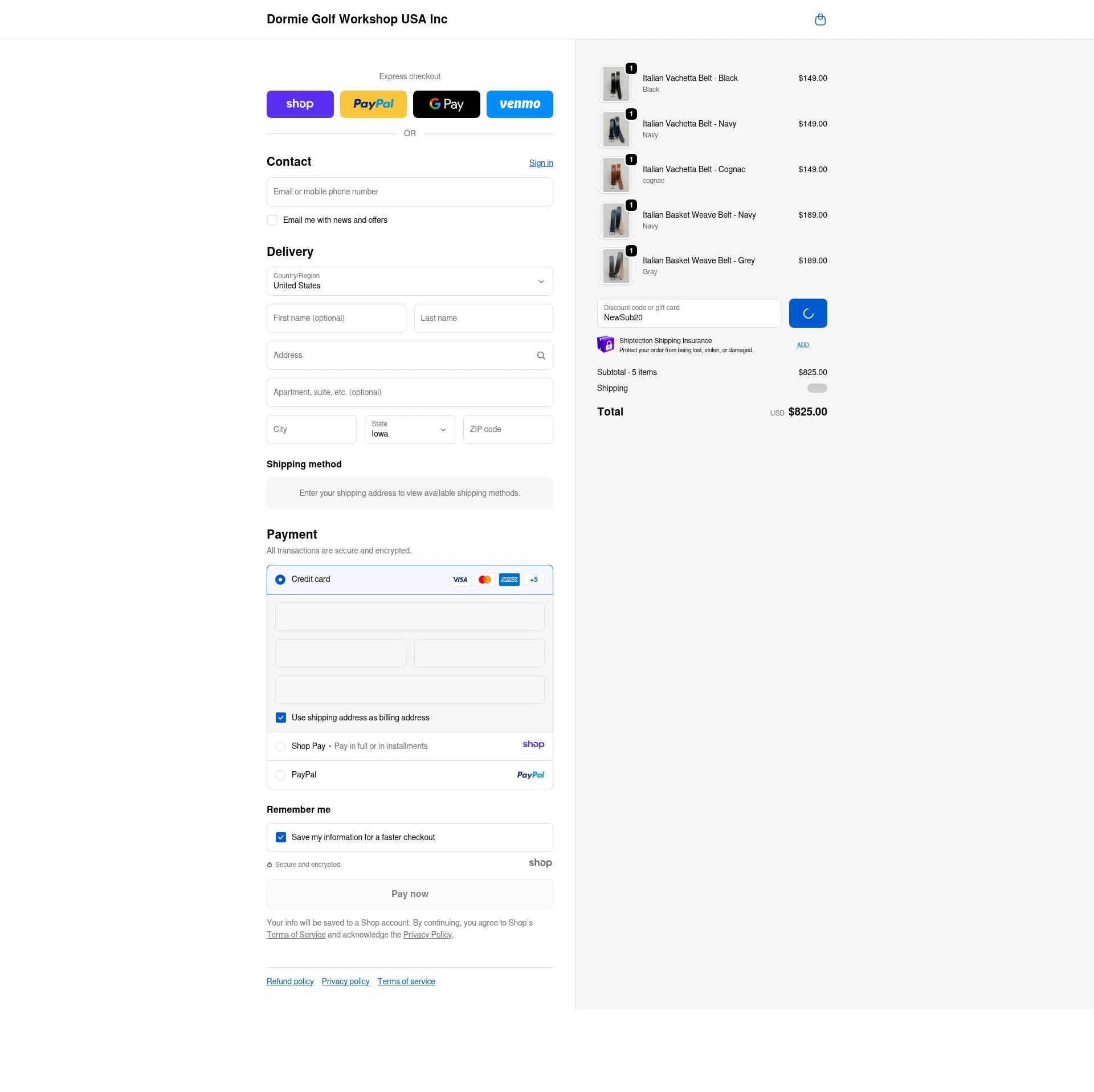 Dormie Golf Workshop checkout page showing Dormie Golf Workshop promo code box | Screenshot taken by SimplyCodes community member on Jan 5, 2026