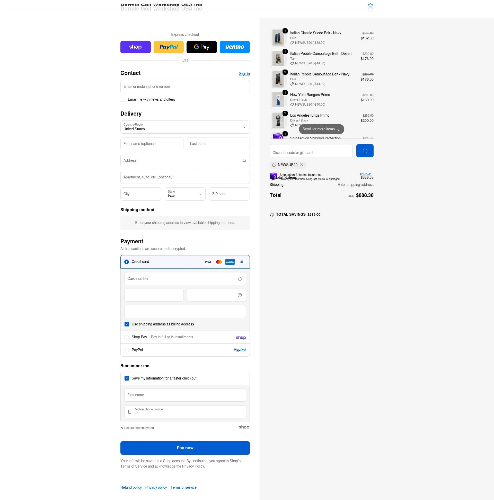 Dormie Golf Workshop checkout page showing Dormie Golf Workshop promo code box | Screenshot taken by SimplyCodes community member on Jan 29, 2026