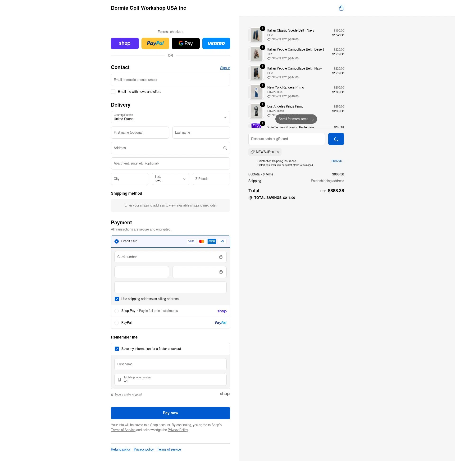Dormie Golf Workshop checkout page showing Dormie Golf Workshop promo code box | Screenshot taken by SimplyCodes community member on Jan 24, 2026