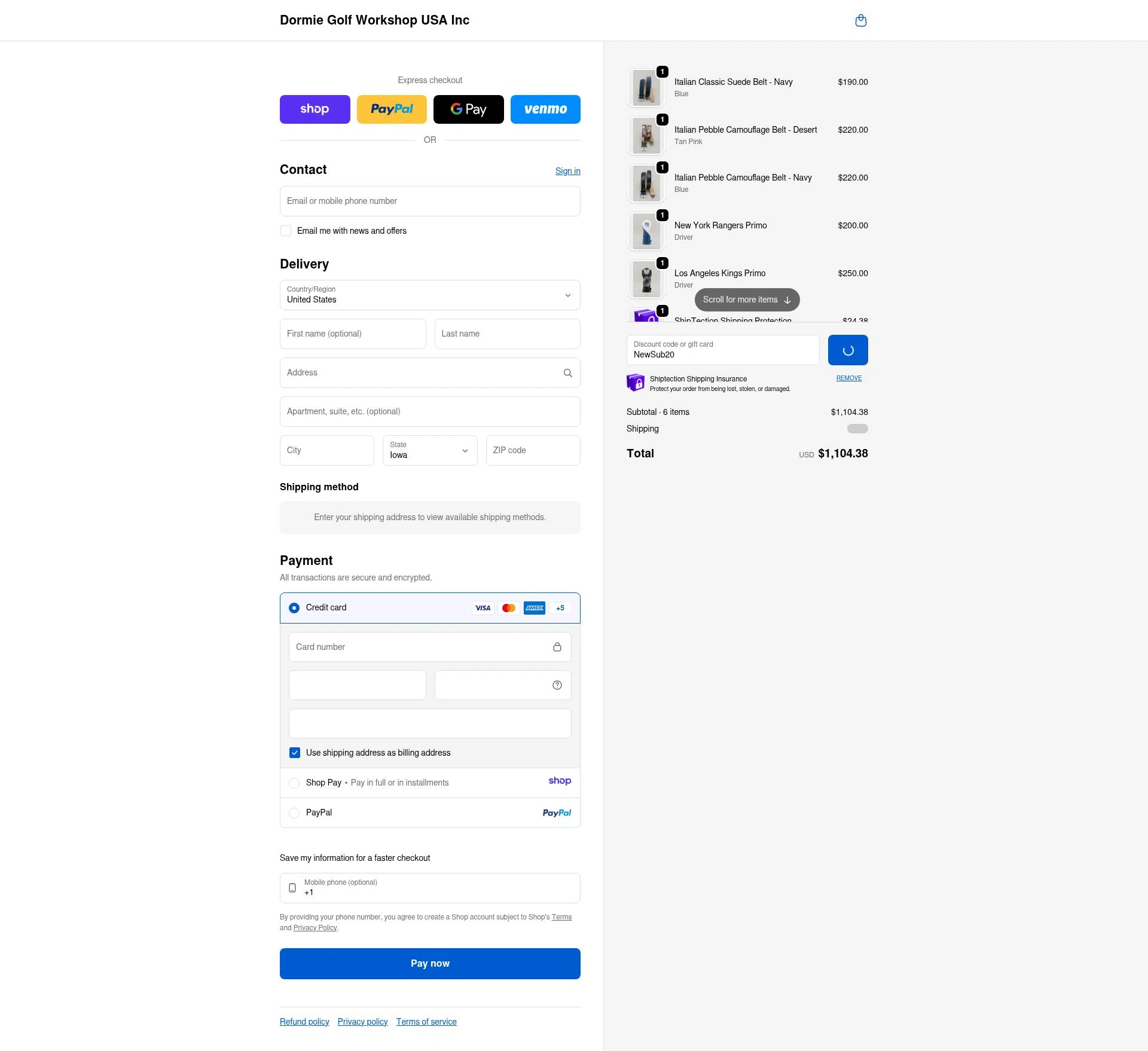 Dormie Golf Workshop checkout page showing Dormie Golf Workshop promo code box | Screenshot taken by SimplyCodes community member on Jan 15, 2026