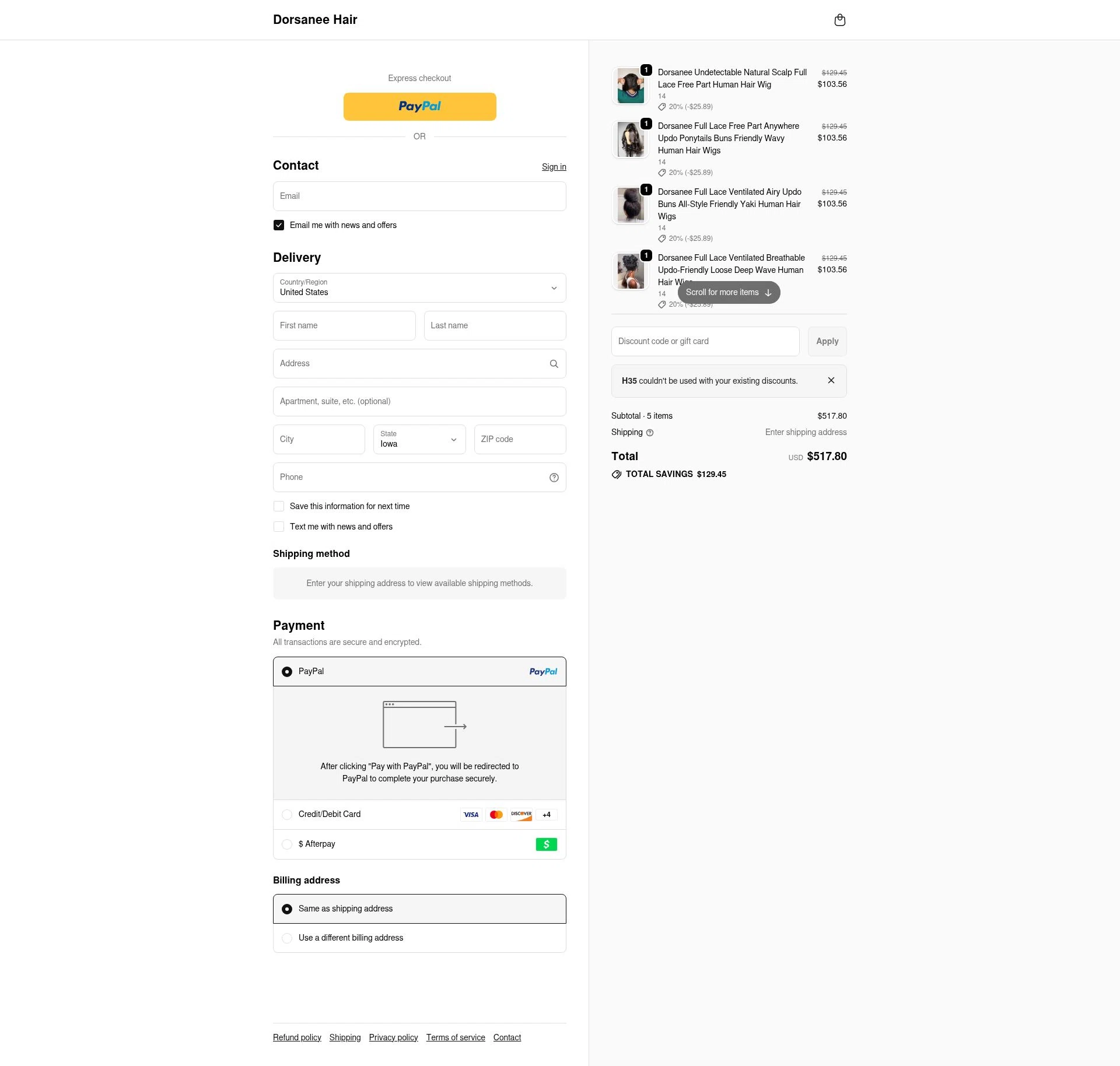 Dorsanee checkout page showing Dorsanee promo code box | Screenshot taken by SimplyCodes community member on Jan 8, 2026