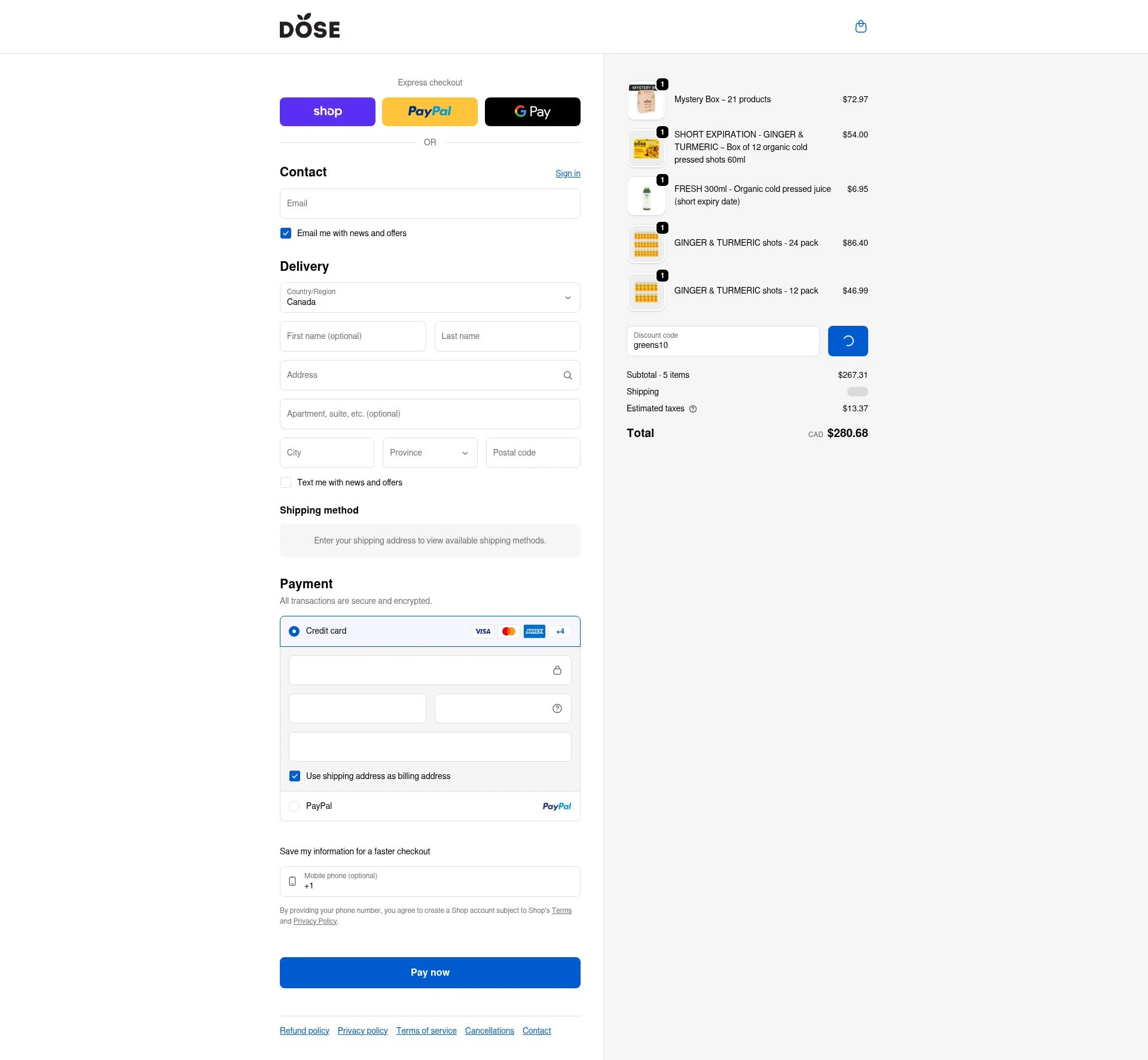 Dose Juice checkout page showing Dose Juice promo code box | Screenshot taken by SimplyCodes community member on Feb 1, 2026