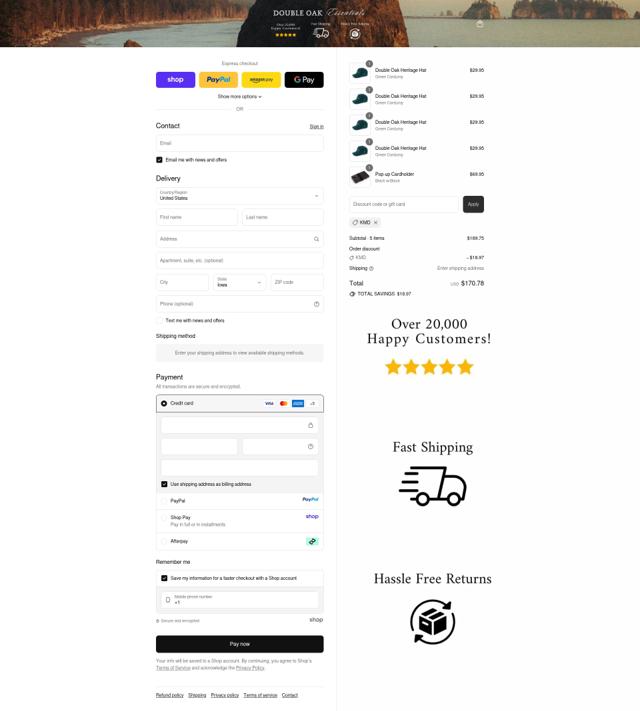 Double Oak Essentials checkout page showing Double Oak Essentials discount code box | Screenshot taken by SimplyCodes community member on Sep 12, 2025