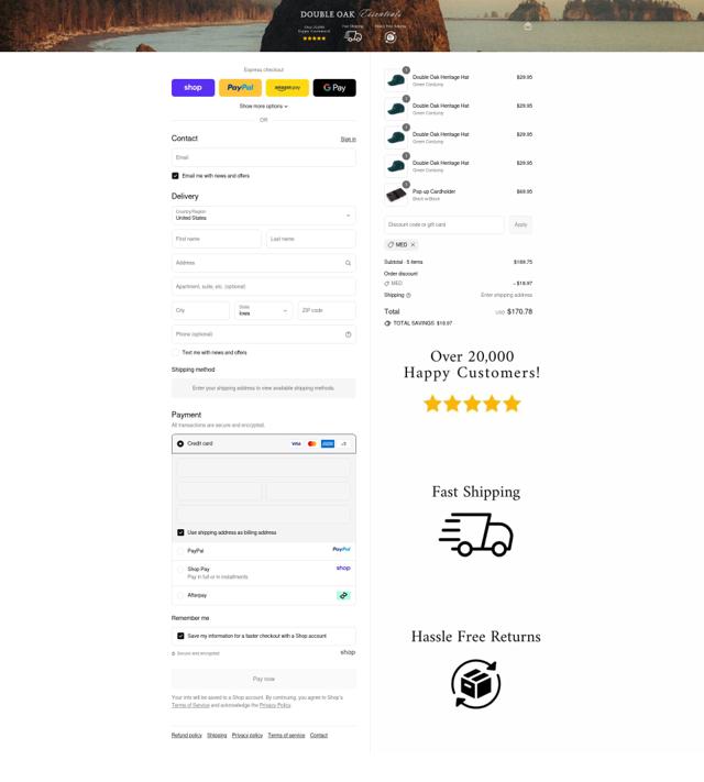 Double Oak Essentials checkout page showing Double Oak Essentials discount code box | Screenshot taken by SimplyCodes community member on Sep 12, 2025