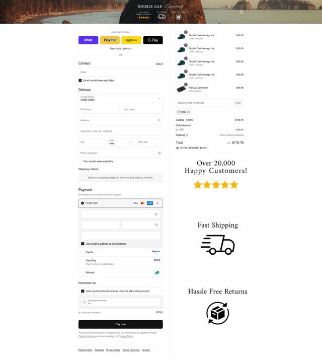 Double Oak Essentials checkout page showing Double Oak Essentials discount code box | Screenshot taken by SimplyCodes community member on Sep 12, 2025