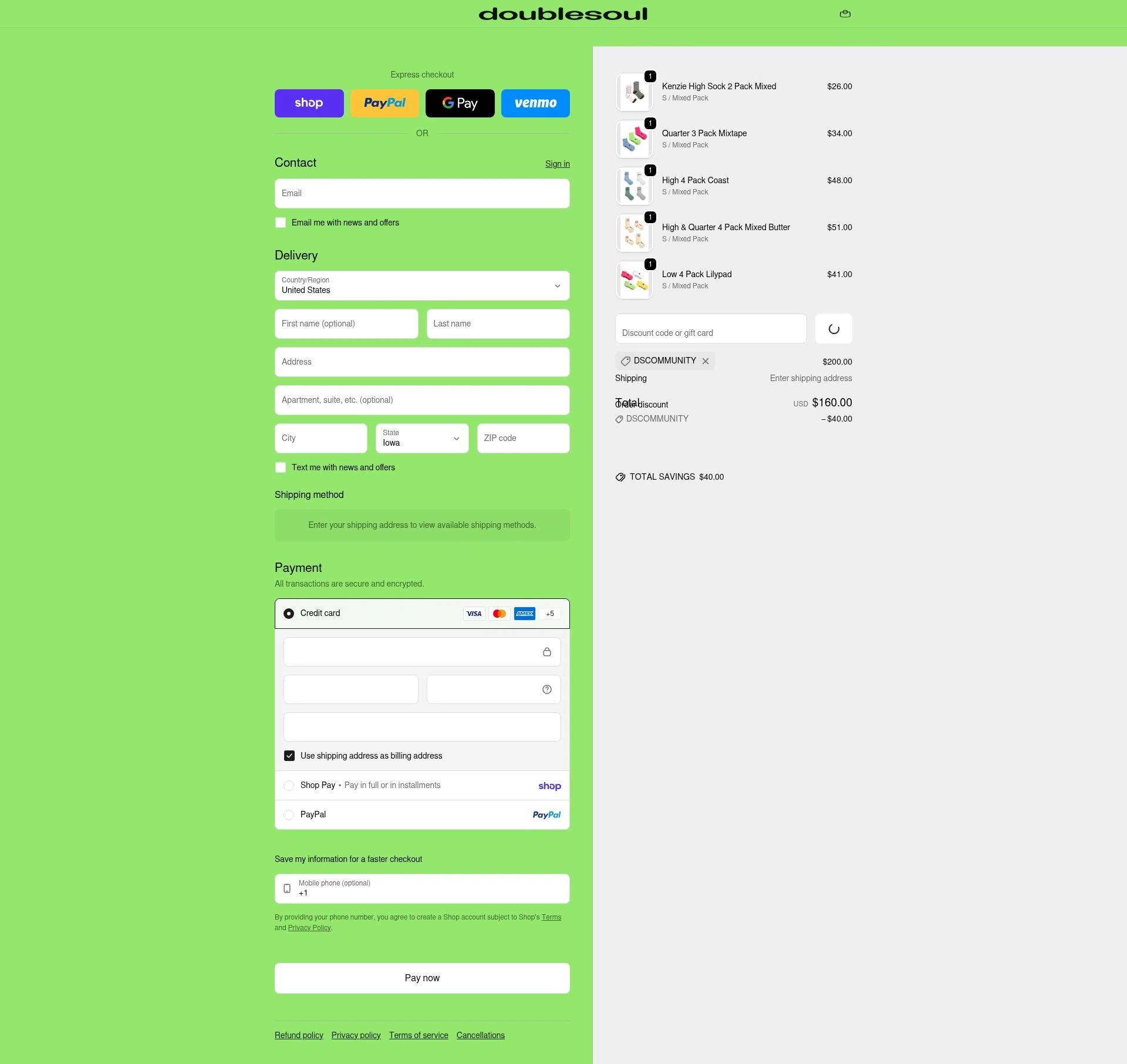 Doublesoul checkout page showing Doublesoul discount code box | Screenshot taken by SimplyCodes community member on Feb 21, 2026