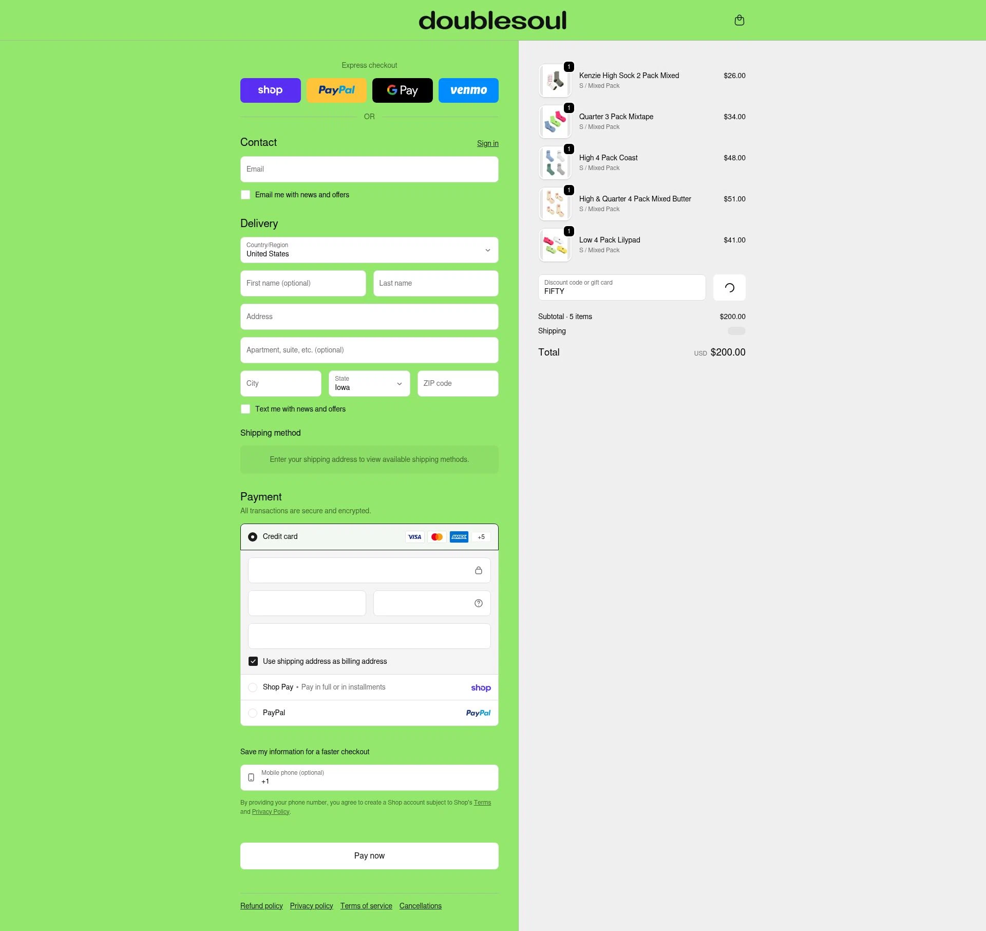 Doublesoul checkout page showing Doublesoul discount code box | Screenshot taken by SimplyCodes community member on Feb 21, 2026