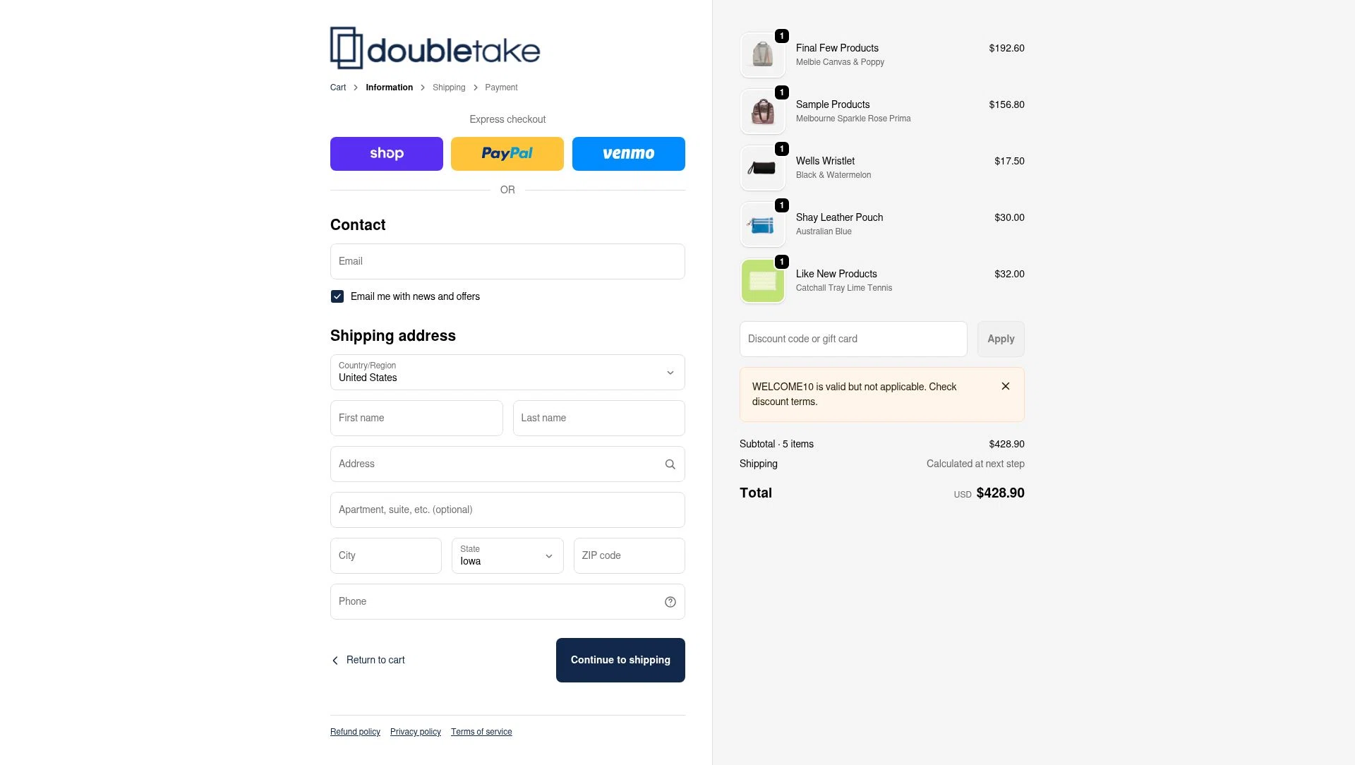 Doubletake checkout page showing Doubletake coupon code box | Screenshot taken by SimplyCodes community member on Dec 26, 2025