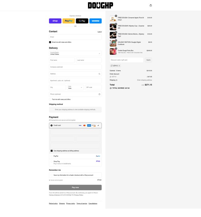 Doughp checkout page showing Doughp promo code box | Screenshot taken by SimplyCodes community member on Sep 5, 2025