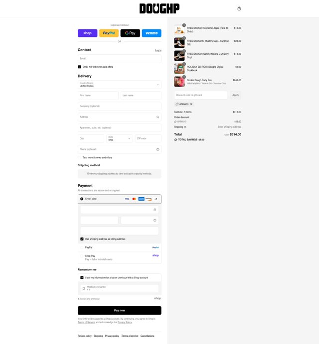 Doughp checkout page showing Doughp promo code box | Screenshot taken by SimplyCodes community member on Sep 5, 2025