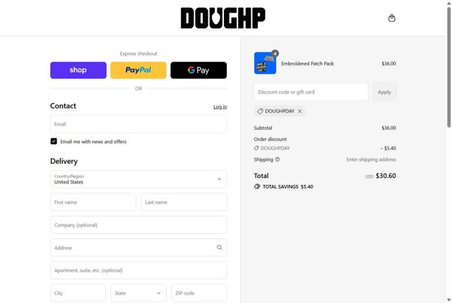 Doughp checkout page showing Doughp promo code box | Screenshot taken by SimplyCodes community member on Sep 5, 2025