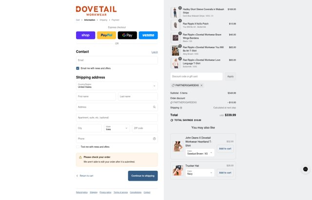 Dovetail Workwear checkout page showing Dovetail Workwear discount code box | Screenshot taken by SimplyCodes community member on Sep 6, 2025