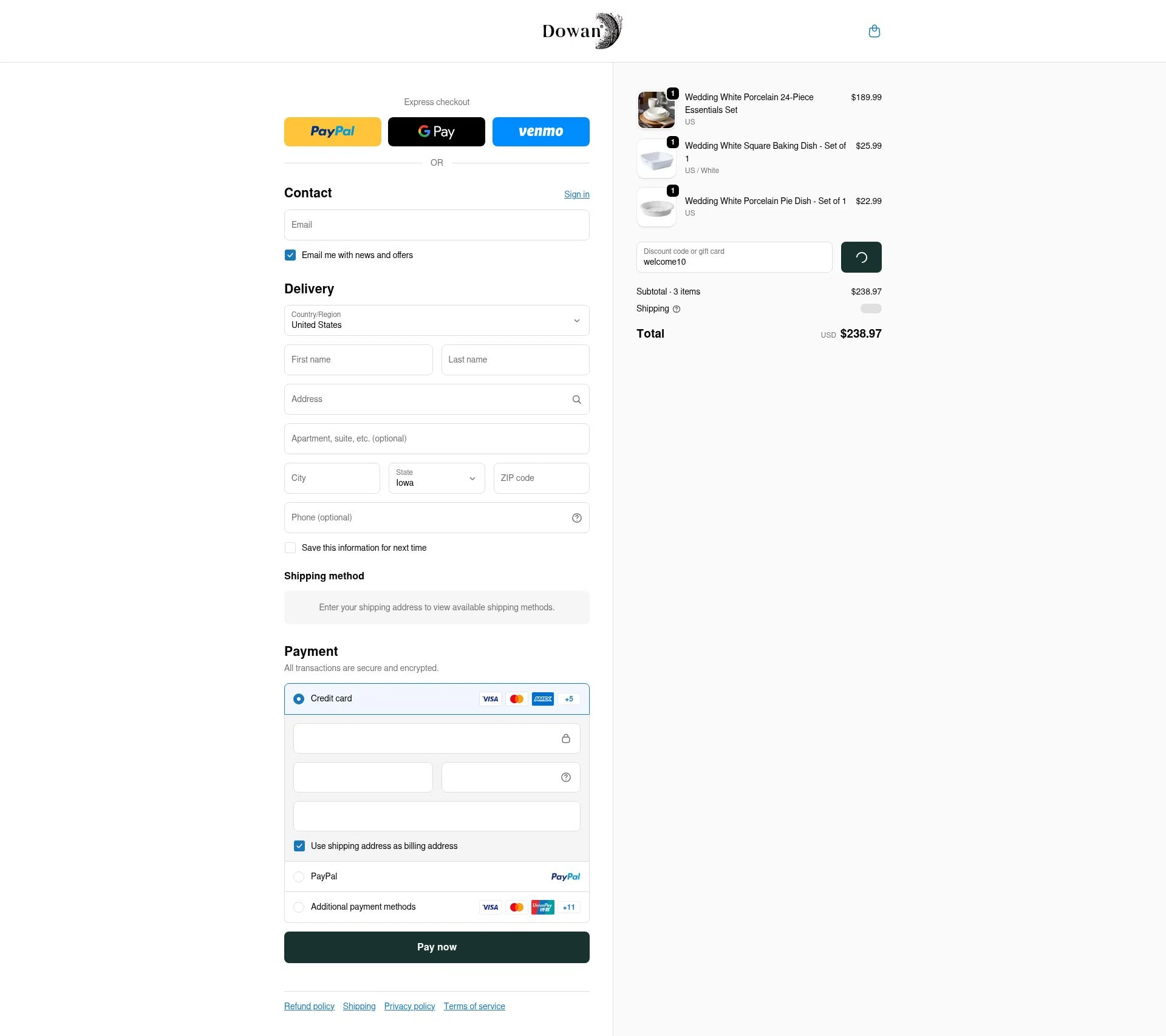 DOWAN checkout page showing DOWAN promo code box | Screenshot taken by SimplyCodes community member on Jan 5, 2026