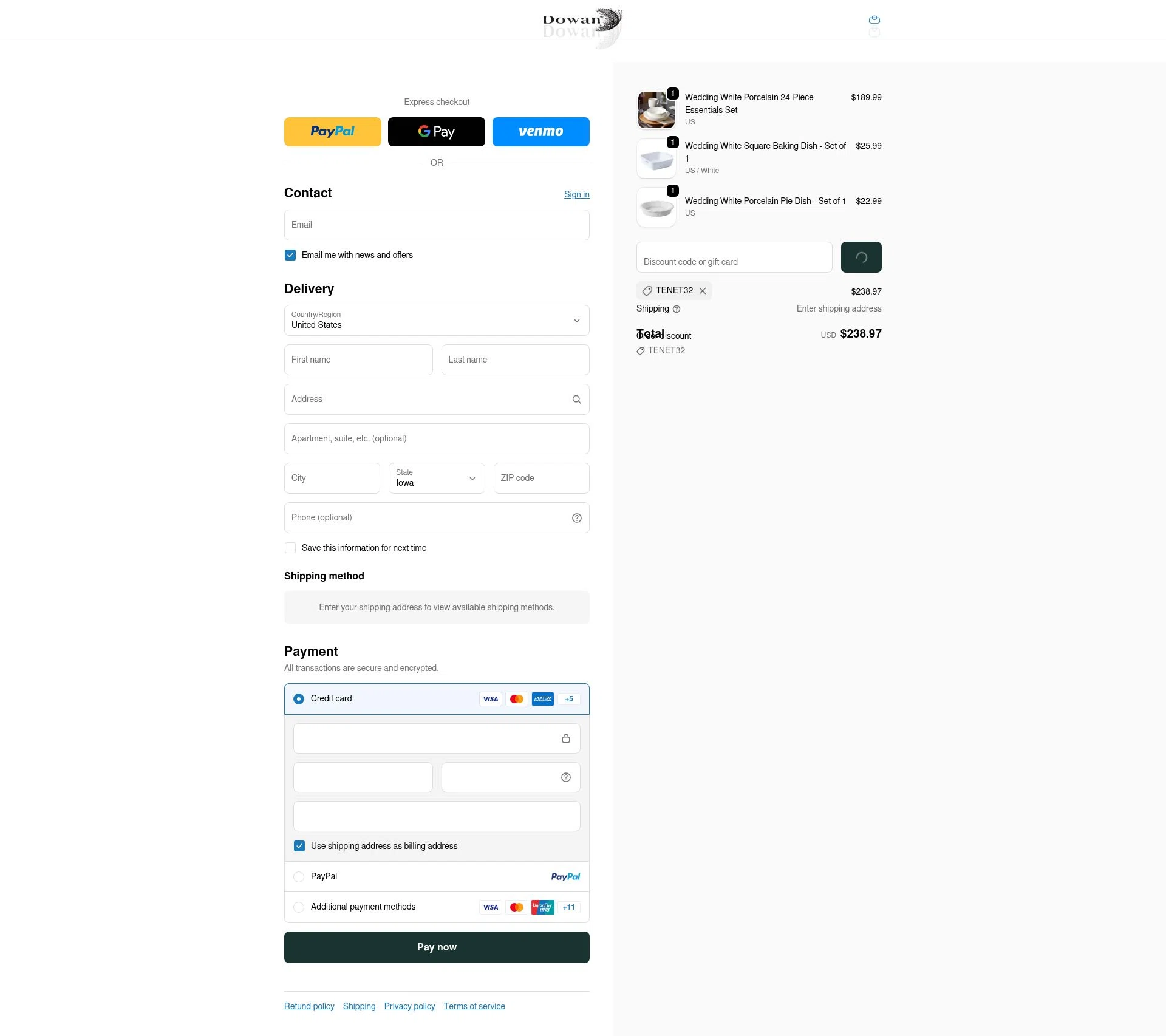 DOWAN checkout page showing DOWAN promo code box | Screenshot taken by SimplyCodes community member on Jan 5, 2026