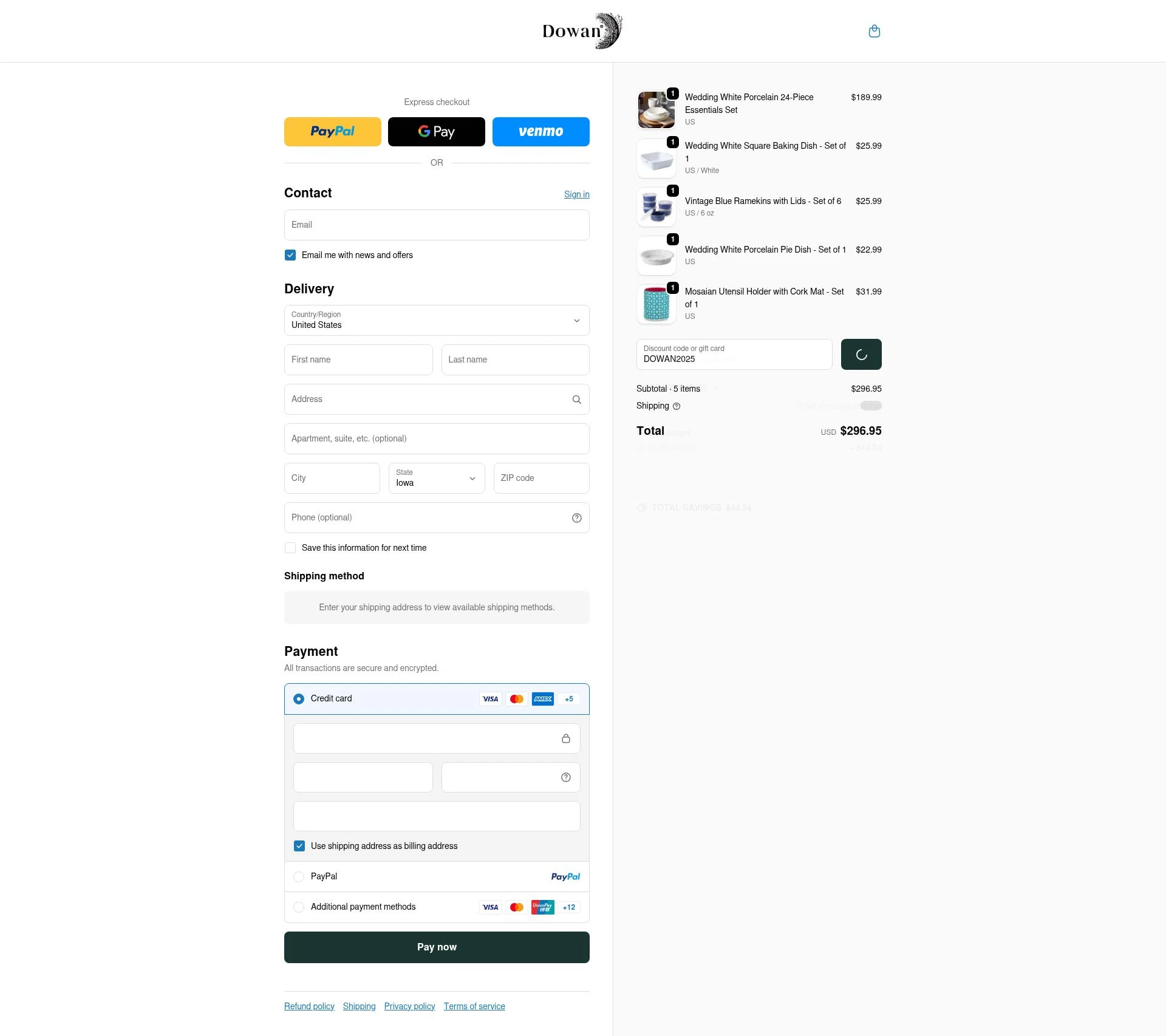 DOWAN checkout page showing DOWAN promo code box | Screenshot taken by SimplyCodes community member on Jan 10, 2026