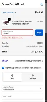 Down East Offroad coupon verification screenshot