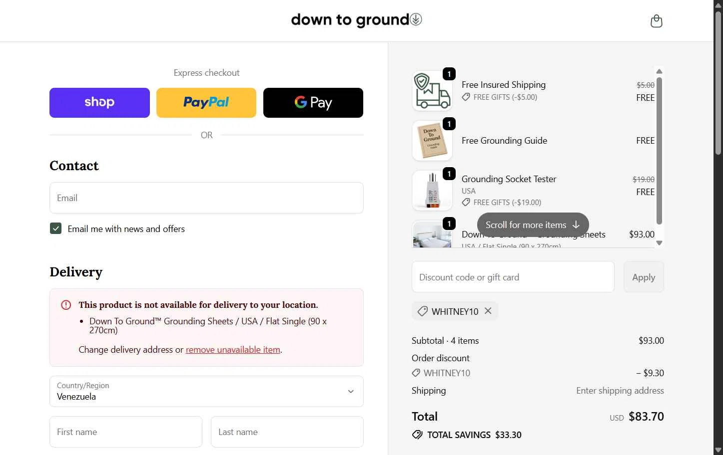 Down To Ground checkout page showing Down To Ground discount code box | Screenshot taken by SimplyCodes community member on Nov 14, 2025